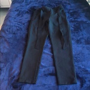 High Waisted Black Pants with Attached Belt Tie